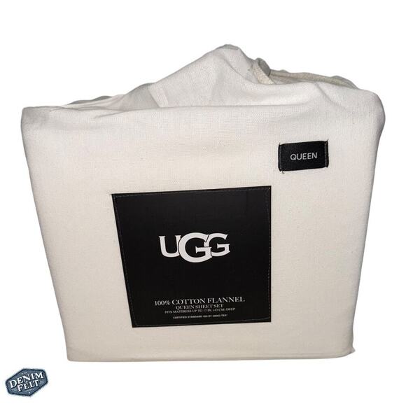 UGG 100% Cotton Flannel Queen Sheet Set in Snow White | NEW!! - Picture 1 of 7